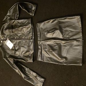 Yimeiping Faux Leather Top & Skirt Set